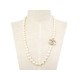 NEUF COLLIER CHANEL LOGO CC & PERLES SAUTOIR 70 CM EN METAL DORE NECKLACE 1290€