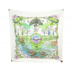 FOULARD HERMES SARASVATI ZOE PAUWELS CARRE 90 EN SOIE BLANC SILK SCARF 410€