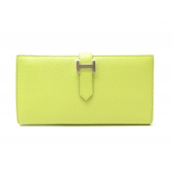 NEUF PORTEFEUILLE HERMES BEARN SOUFFLET CUIR CHEVRE MYSORE JAUNE WALLET 2270€