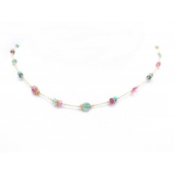 NEUF COLLIER PERLE DE LUNE MULTICOLOUR GEMSTONES SATELLITE EN OR JAUNE 18K 650€