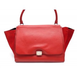 SAC A MAIN CELINE TRAPEZE MOYEN MODELE EN CUIR ROUGE RED LEATHER HAND BAG 2500€