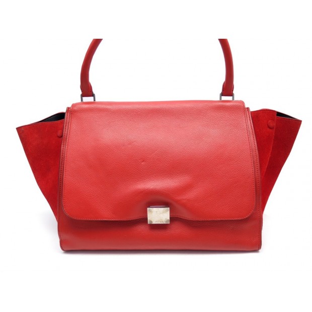 SAC A MAIN CELINE TRAPEZE MOYEN MODELE EN CUIR ROUGE RED LEATHER HAND BAG 2500€