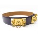 NEUF CEINTURE HERMES COLLIER DE CHIEN MEDOR T85 EN CUIR VIOLET & DORE BELT 1780€