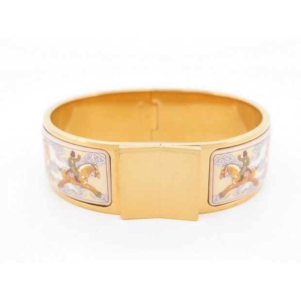 BRACELET HERMES CLIC CLAC IMPRIME CHEVAUX 16 CM EN EMAIL & PLAQUE OR ENAMEL 635€