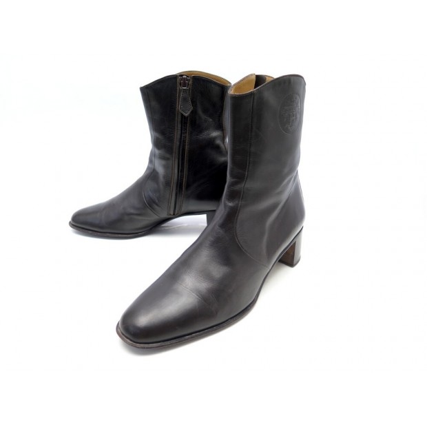 CHAUSSURES HERMES BOTTINES 38.5 EN CUIR MARRON BROWN LEATHER BOOTS SHOES 1300€