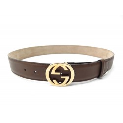 CEINTURE GUCCI BOUCLE GG 370543 85 CM EN CUIR MARRON BROWN LEATHER BELT 420€