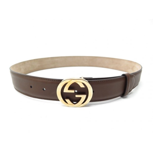 CEINTURE GUCCI BOUCLE GG 370543 85 CM EN CUIR MARRON BROWN LEATHER BELT 420€