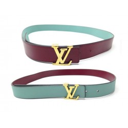 CEINTURE REVERSIBLE LOUIS VUITTON M9466 T 90 CM CUIR BORDEAUX ET BLEU BELT 400€