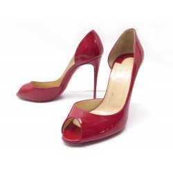 NEUF CHAUSSURES CHRISTIAN LOUBOUTIN 38.5 ESCARPINS CUIR VERNIS ROUGE SHOES 595€