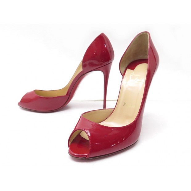 NEUF CHAUSSURES CHRISTIAN LOUBOUTIN 38.5 ESCARPINS CUIR VERNIS ROUGE SHOES 595€