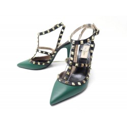 NEUF CHAUSSURES VALENTINO ROCKSTUD ESCARPINS 38 IT 39 FR CUIR VERT SHOES 790€