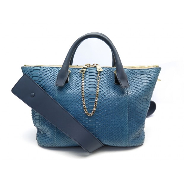 SAC A MAIN CHLOE BAYLEE MEDIUM BANDOULIERE EN CUIR PYTHON BLEU HAND BAG 3400€