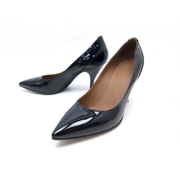 CHAUSSURES HERMES FRENESIE ESCARPINS 37 EN CUIR VERNIS NOIR LEATHER SHOES 615€