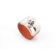 NEUF BAGUE HERMES COLLIER DE CHIEN MEDOR T59 ACIER PALLADIE & CUIR ORANGE RING