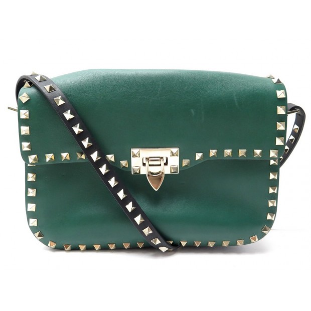 SAC A MAIN VALENTINO ROCKSTUD ROLLING VERT BANDOULIERE EN CUIR HAND BAG 2200€