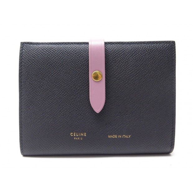 NEUF PORTEFEUILLE CELINE STRAP MOYEN EN CUIR ANTHRACITE NEW LEATHER WALLET 525€