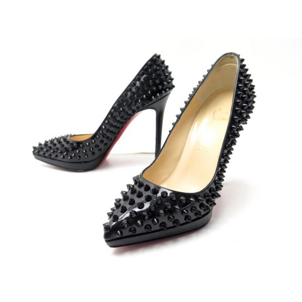 CHAUSSURES CHRISTIAN LOUBOUTIN SPIKE ESCARPINS 38 CUIR VERNIS NOIR SHOES 895€