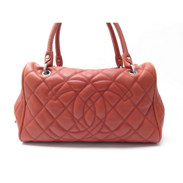 SAC A MAIN CHANEL BOWLING LOGO CC EN CUIR CAVIAR MATELASSE CORAIL HAND BAG 5250€