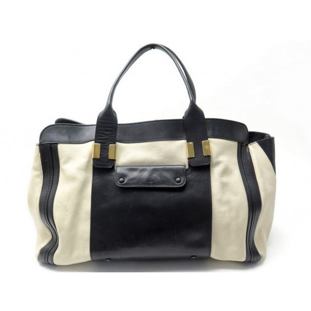 SAC A MAIN WEEK-END CHLOE ALICE EN CUIR NOIR ET BLANC LEATHER HAND BAG 1370€