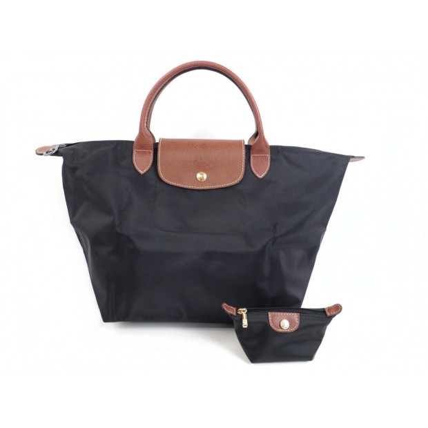 NEUF SAC A MAIN LONGCHAMP LE PLIAGE TYPE "M" + PORTE MONNAIE TOILE NOIR BAG 107€