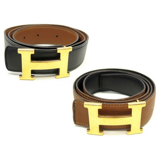 CEINTURE HERMES BOUCLE H DORE LIEN REVERSIBLE 32 MM 86 CUIR BOX EPSOM BELT 710€