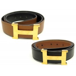 CEINTURE HERMES BOUCLE H CONSTANCE LIEN REVERSIBLE 32 MM 95 CUIR BOX BELT 710€