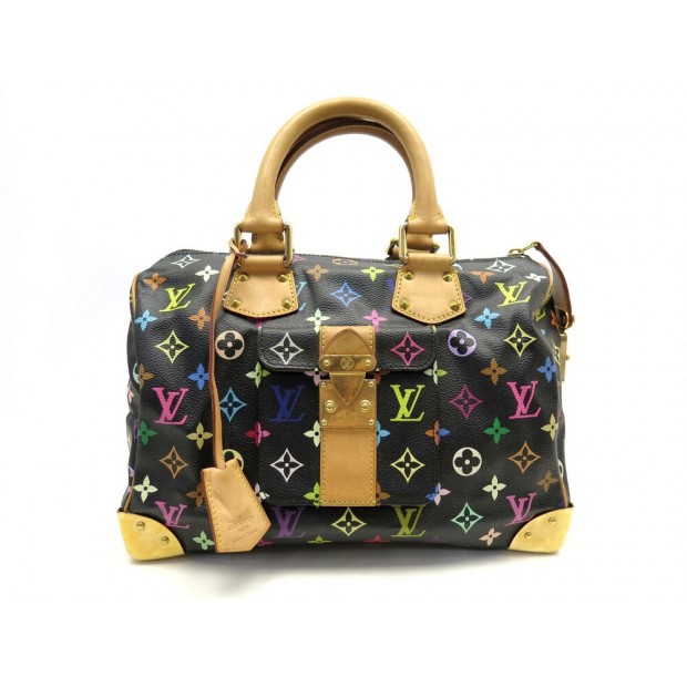 LOUIS VUITTON Speedy 30 Multicolor Monogram Canvas Satchel Bag Black