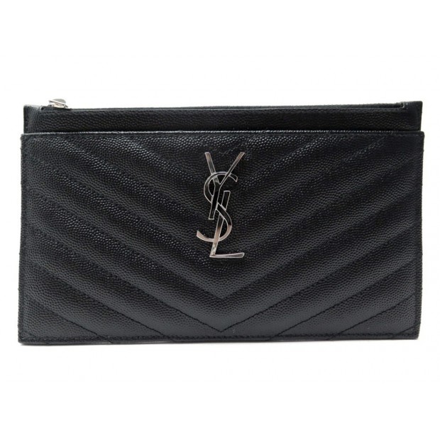 NEUF POCHETTE SAINT LAURENT CASSANDRE 636312 CUIR GRAINE NOIR + BOITE POUCH 375€