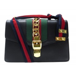 SAC A MAIN GUCCI SYLVIE 421882 BANDOULIERE EN CUIR NOIR TOILE WEB HANDBAG 2190€