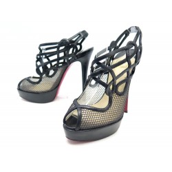 CHAUSSURES CHRISTIAN LOUBOUTIN SANDALES TALONS 38 CUIR & RESILLE NOIR SHOES 845€