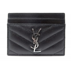 NEUF PORTE CARTES SAINT LAURENT CASSANDRE 423291 CUIR GRAINE NOIR + BOITE 225€