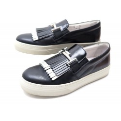 NEUF CHAUSSURES TOD S SLIP ON 37 BASKETS CUIR NOIR + BOITE LEATHER SNEAKERS 480€