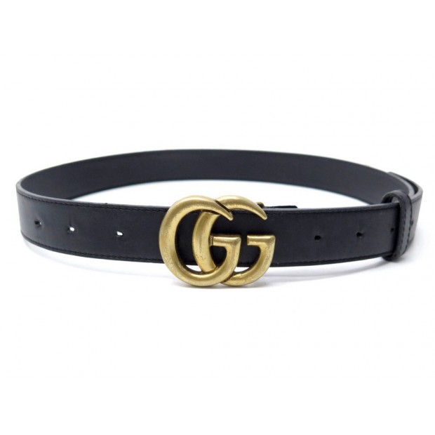 CEINTURE GUCCI DOUBLE G 114984 EN CUIR NOIR T80 BOUCLE DORE BLACK BELT 395€