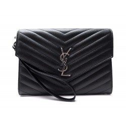 NEUF POCHETTE SAINT LAURENT CASSANDRE 617662 CUIR GRAINE NOIR + BOITE POUCH 545€