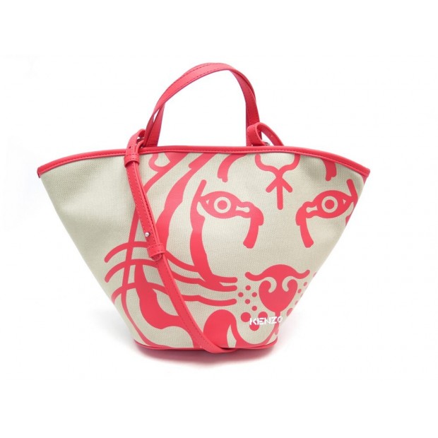 NEUF SAC A MAIN KENZO FC52SA551F02 CABAS TIGRE TOILE ET CUIR CORAIL HANDBAG 225€