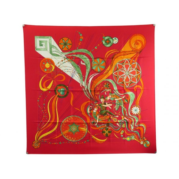 NEUF FOULARD HERMES LA DANSE DU COSMOS ZOE PAUWELLS SOIE ROUGE SILK SCARF 410€