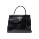 VINTAGE SAC A MAIN FACON KELLY EN CUIR BOX NOIR BLACK LEATHER HANDBAG