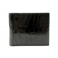 NEUF PORTEFEUILLE PORTE CARTES CUIR DE CROCODILE NOIR NEW BLACK LEATHER WALLET