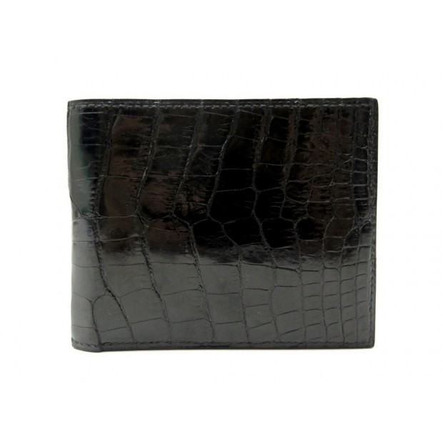 NEUF PORTEFEUILLE PORTE CARTES CUIR DE CROCODILE NOIR NEW BLACK LEATHER WALLET