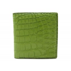 NEUF PORTEFEUILLE PORTE CARTES CUIR DE CROCODILE VERT NEW GREEN LEATHER WALLET