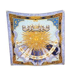 FOULARD HERMES CARPE DIEM METZ CARRE 90 CM EN SOIE BLEUE BLUE SILK SCARF 410€