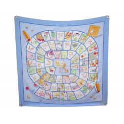 FOULARD HERMES LE JEU DES PETITS BONHEURS SYNES CARRE 90 SOIE BLEUE SCARF 410€