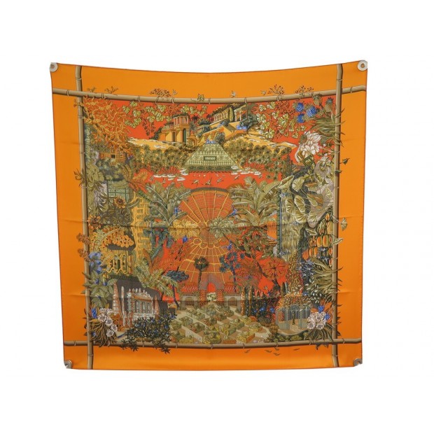 NEUF FOULARD HERMES JARDINS D'HIVER PAR ANNIE FAIVRE SOIE ORANGE SILK SCARF 410€