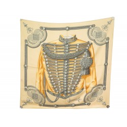 FOULARD HERMES BRANDEBOURGS CATY LATHAM CARRE 90 SOIE BEIGE SILK SCARF 460€