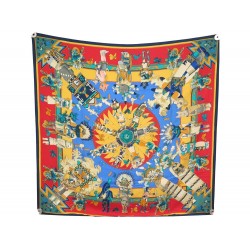 FOULARD HERMES KACHINAS INDIEN KERMIT OLIVER CARRE EN SOIE ROUGE SILK SCARF 410€