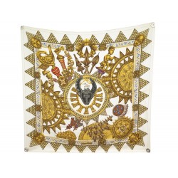 FOULARD HERMES L'OR DES CHEFS JOACHIM METZ CARRE 90 SOIE DORE SILK SCARF 460€