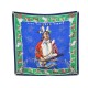 FOULARD HERMES PANI LA SHAR PAWNEE KERMIT OLIVIER CARRE 90 SOIE BLEU SCARF 410€