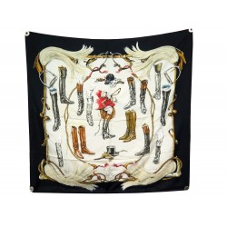 FOULARD HERMES A PROPOS DE BOTTES XAVIER DE PORET CARRE 90 SOIE SILK SCARF 460€