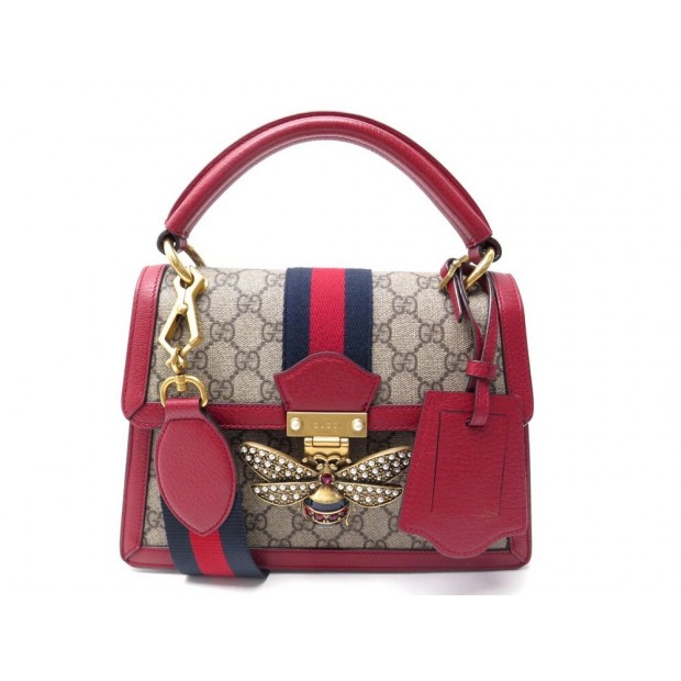 NEUF SAC A MAIN GUCCI QUEEN MARGARET ED LIMITEE 476541 TOILE CUIR ROUGE HAND BAG