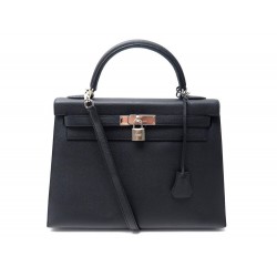 SAC A MAIN HERMES KELLY II SELLIER 32 H041926CK EN CUIR EPSON NOIR FACTURE PURSE